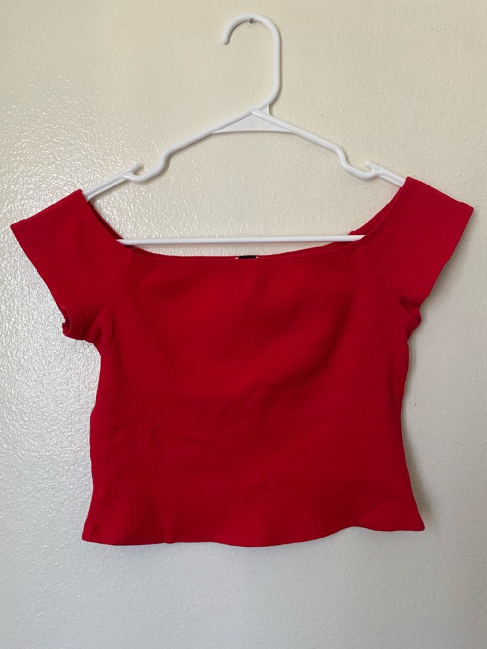 Red off the shoulder crop top